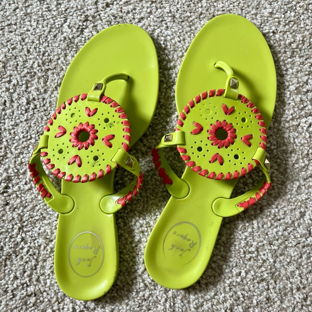 Jack Rogers Neon Green Sandals with Pink Details